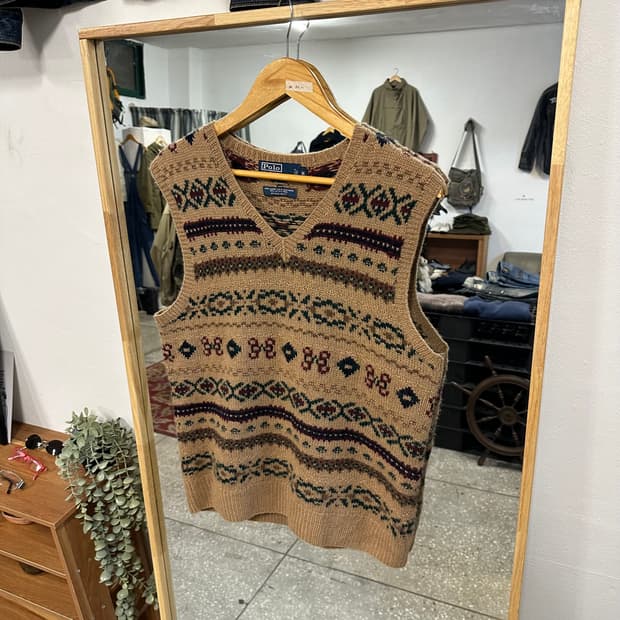 90s 폴로 페어아일 카멜헤어 니트 베스트