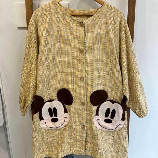 미키마우스 옐로우 체크무늬 셔츠