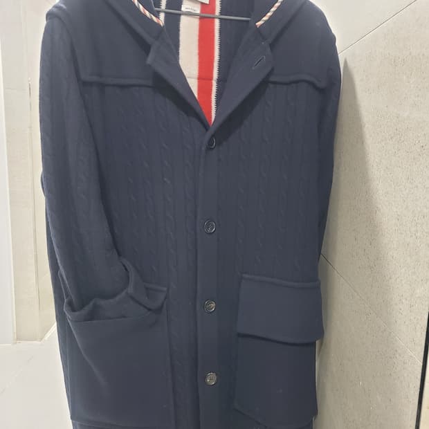 [정품]톰브라운 네이비 메리노 울 후드 코트