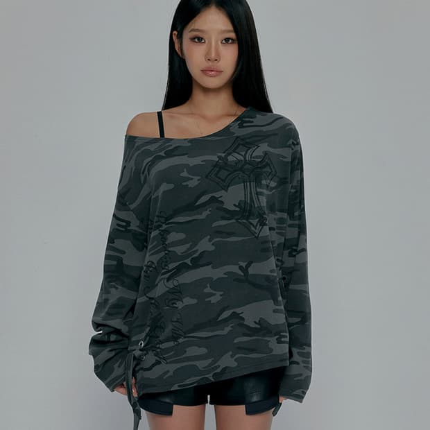 ONE SHOULDER GRAPHIC LONG SLEEVE_CAMO