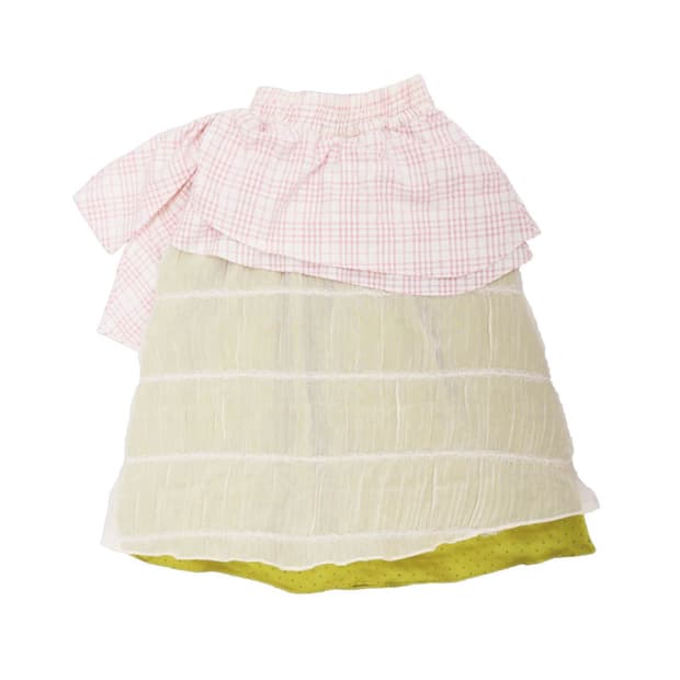 더뮤지엄비지터 쉬폰 도트 레이어드 밴딩 스커트 핑크