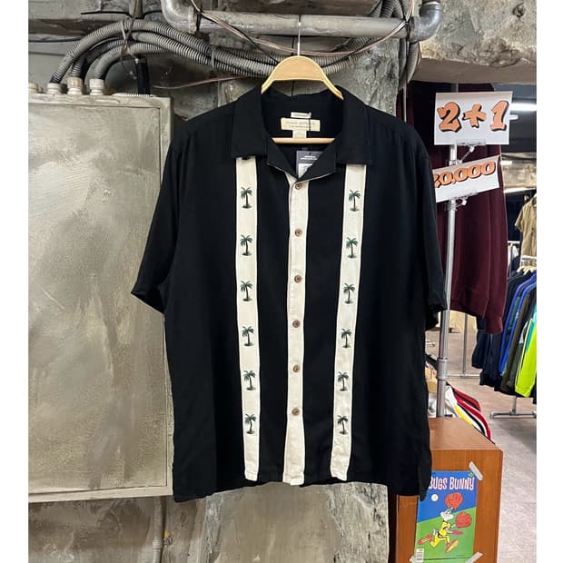 빈티지 야자수 반팔 셔츠 블랙 L #csz3499