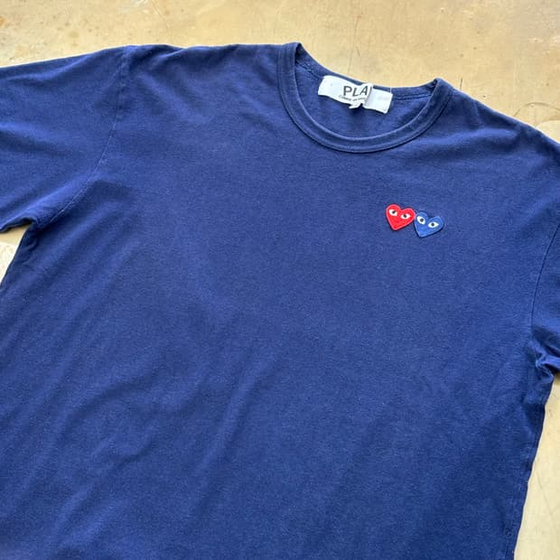 XXL 꼼데가르송 더블 하트로고 네이비 반팔티셔츠