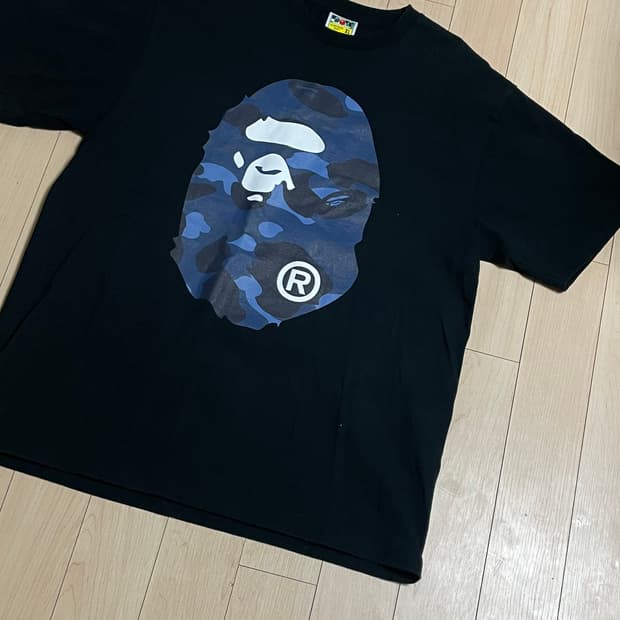 베이프 컬러 카모 빅 에이프 헤드 티셔츠 블랙 네이비