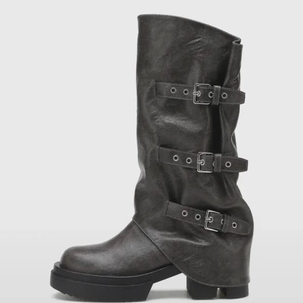 솔트앤초콜릿 던컨 버클 미들부츠 (6cm)회색 235