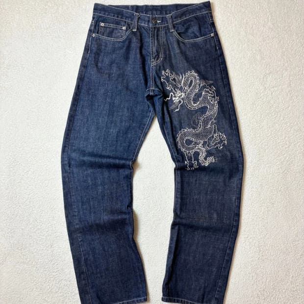 오사카 재팬 오리지널 오리엔탈 자수 데님 팬츠 PN6393