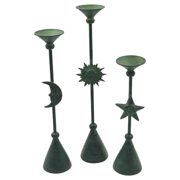 80s 미국 브라스 해와 달 별 스탠드 촛대 1p