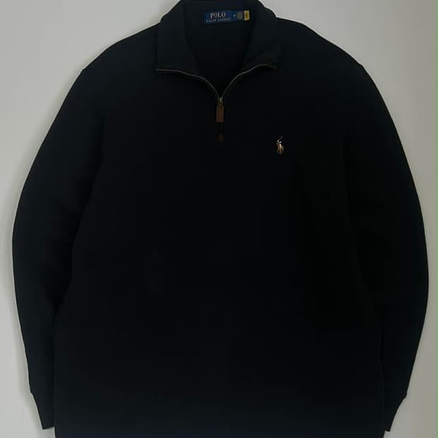 [M] 폴로 랄프로렌 블랙 코튼 하프 집업 니트