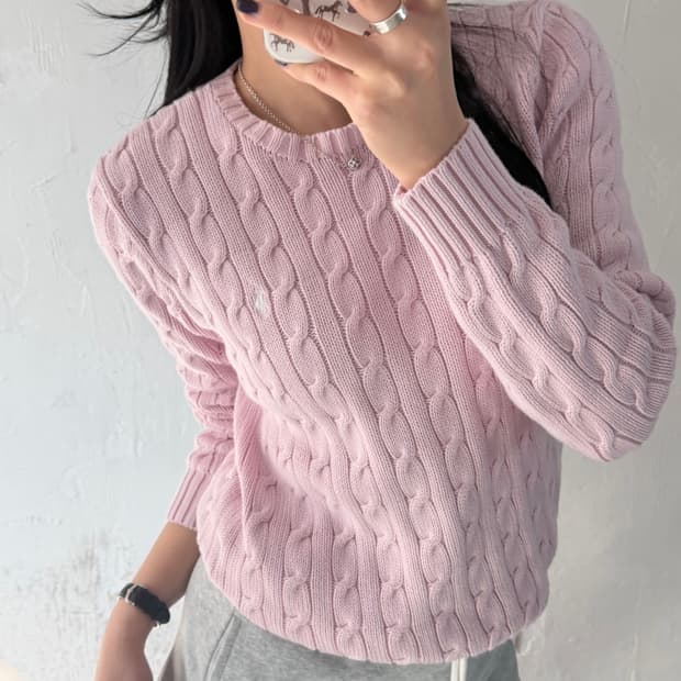 Polo 랄프로렌 우먼 베이비핑크컬러 코튼 케이블 니트