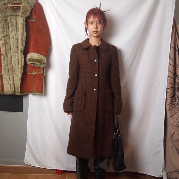 DKNY 프린지 트위드 코트