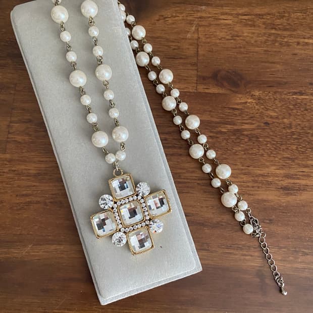 악세서리 큐빅펜던트 진주 목걸이