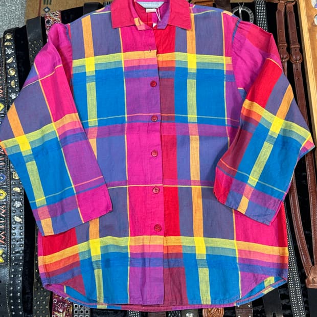 90s 인투이션 usa 컬러블록 체크 셔츠