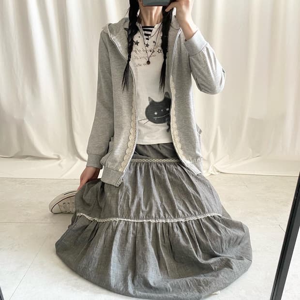 grey neko mori hoody skirt set