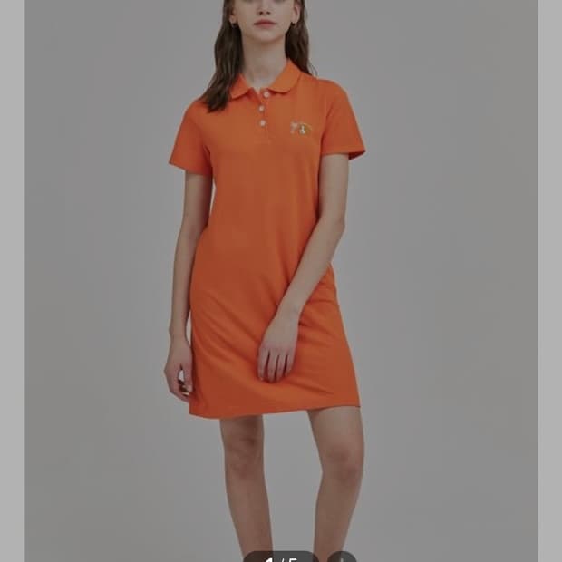 헤지스 레이디스 퍼피 자수 면혼방 반팔 카라 원피스