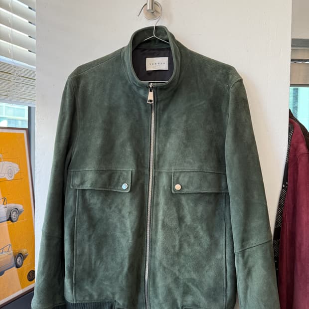 00‘s Sandro 스웨이드 레더 딥그린 집업 자켓 