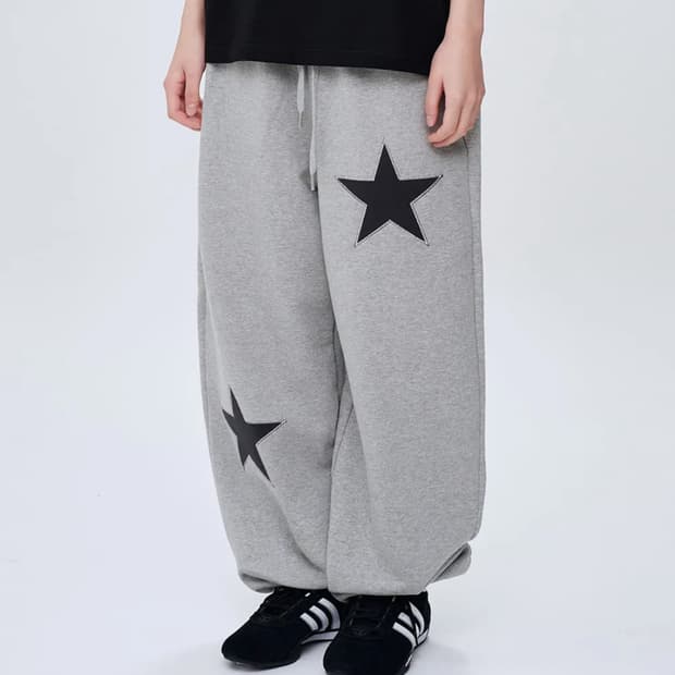 Star Patch Sweat Pants Grey