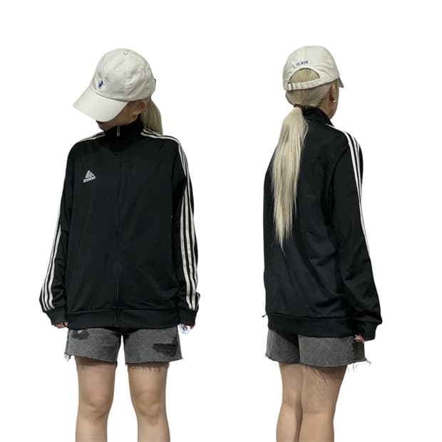 아디다스 블랙 화이트 삼선 오버핏 트랙탑 져지 XL