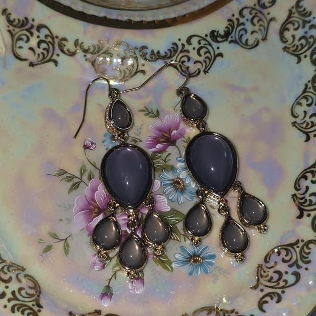 빈티지 앤틱 물방울 드롭 그레이블루 귀걸이