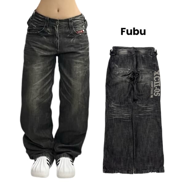 FUBU 후부 워싱 흑청 올드스쿨 데님팬츠