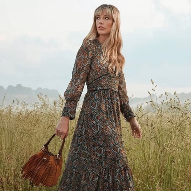 zara 자라 페이즐리 쉬폰 브이넥 스티치 웨스턴 롱 원피스 S