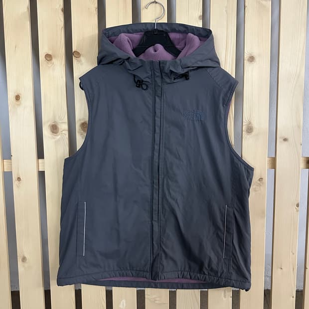(M) 노스페이스 그레이 퍼플 바람막이 후드 베스트 조끼