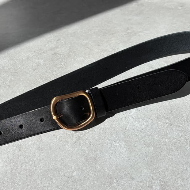 Oribell 커브드 24k 골드플레이트 버클 볼드 베지터블 소가죽 벨트