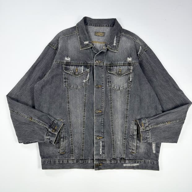 VTG 빈티지 흑청 데미지 워싱 데님자켓 실측XL