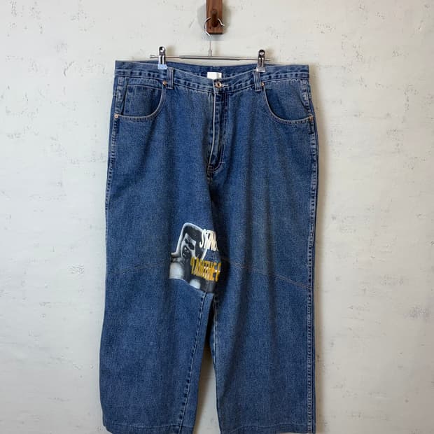 90s 올드스쿨 프린팅 데님 힙합팬츠