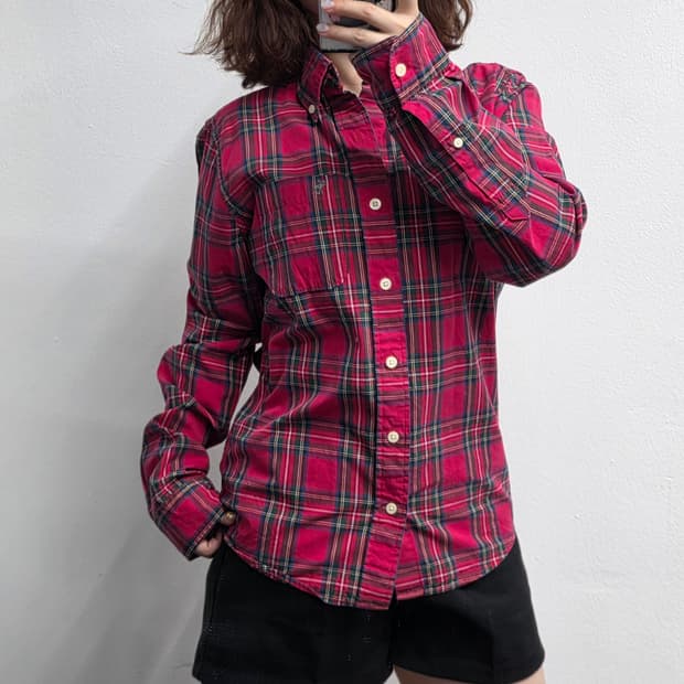 [프립]S/아베크롬비 체크남방 셔츠 레드
