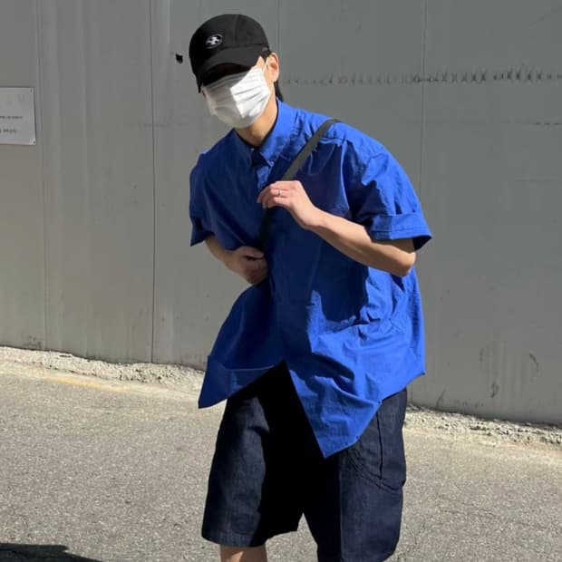 페이퍼 오버 반팔 셔츠 블루