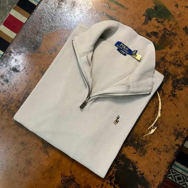 폴로랄프로렌 라이트 베이지 코튼 반집업 풀오버 남성 105 사이즈