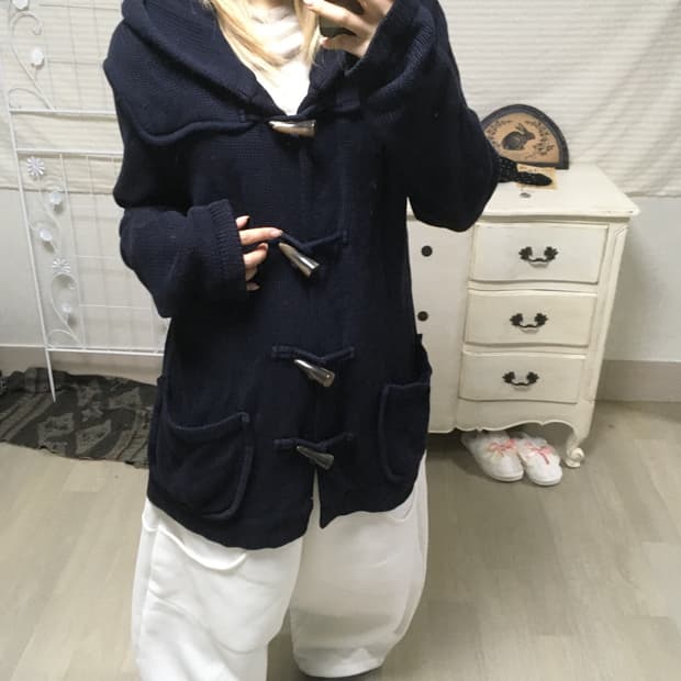 jpn vintage gap 네이비 더플 후드 와플 가디건