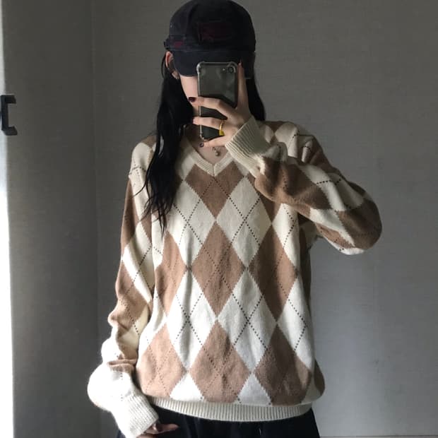 폴로 아가일 오버핏 니트