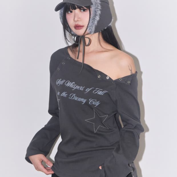 레터링 스냅 롱슬리브 차콜