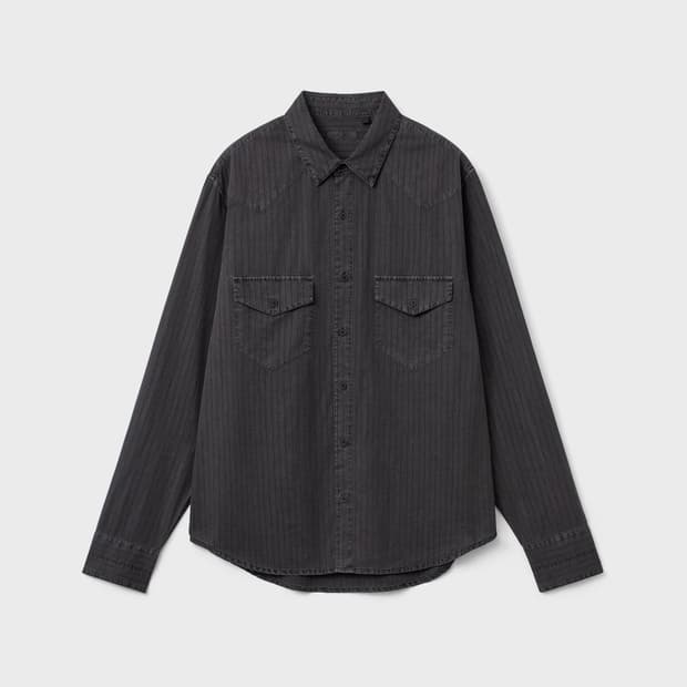 벨리에 세리프 치코 셔츠 다이드 차콜 자카드 스트라이프