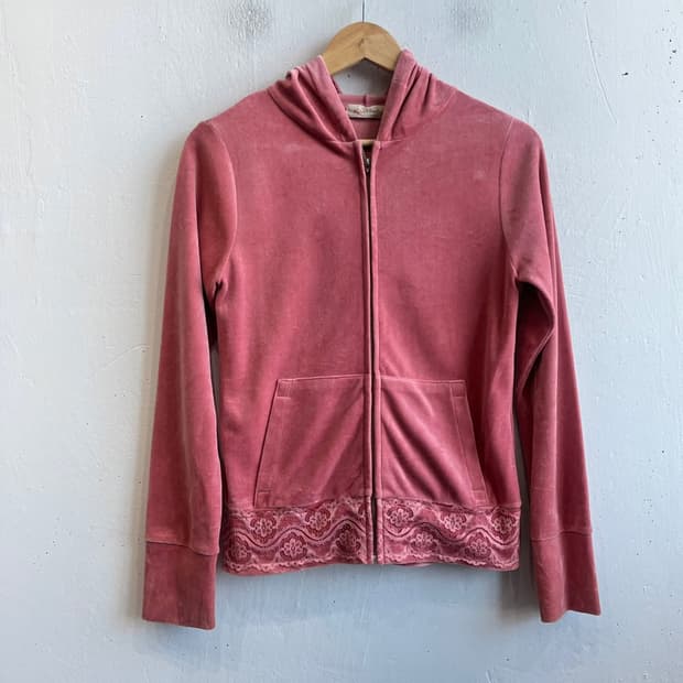 일본빈티지 벨벳 레이스 후드집업 