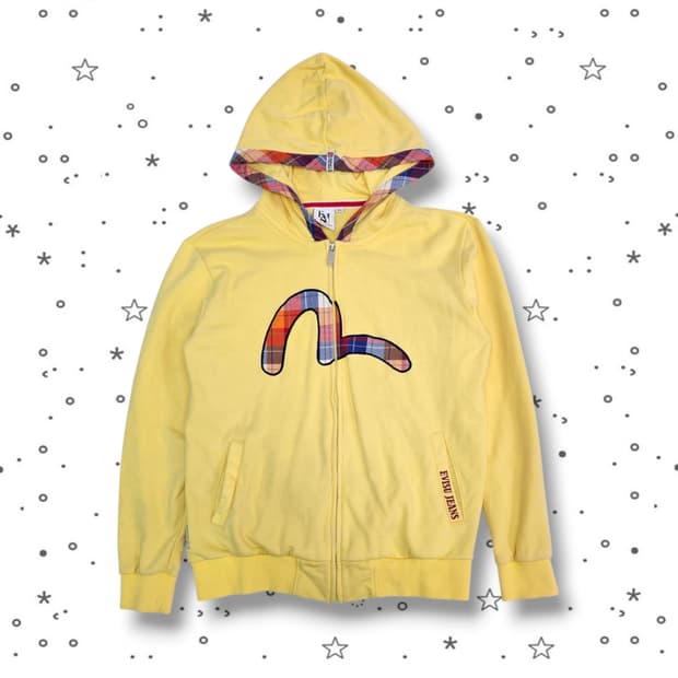 M EVISU 에비수 진스 체크 포인트 빅로고 후드집업