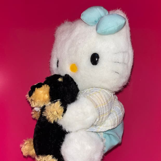 고전 산리오 키티 강아지 안고 있는 키티 닥스훈트