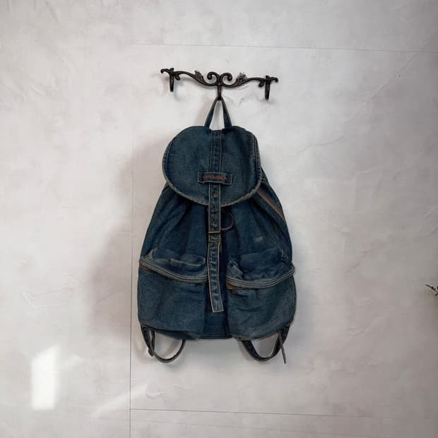Denim eyelet buckle multi pocket 백팩