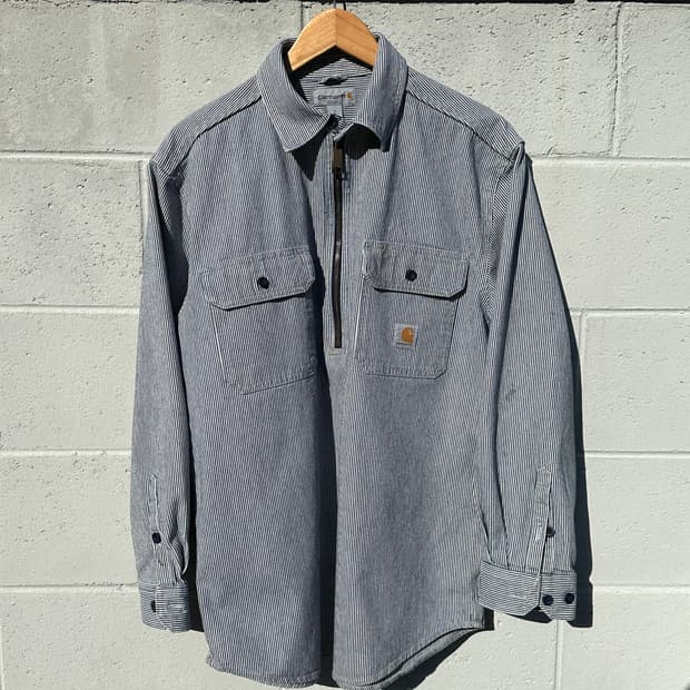 [L] 칼하트 히코리 하프집업 워크 셔츠