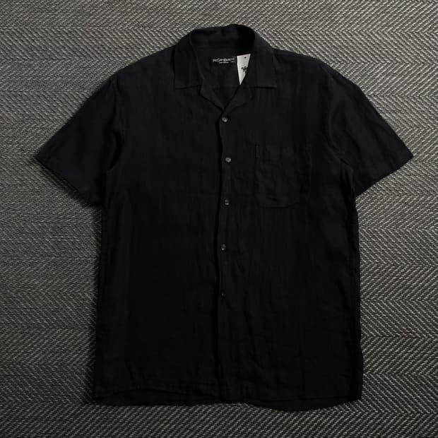 90s 입생로랑 아카이브 자수로고 린넨 셔츠o 4180