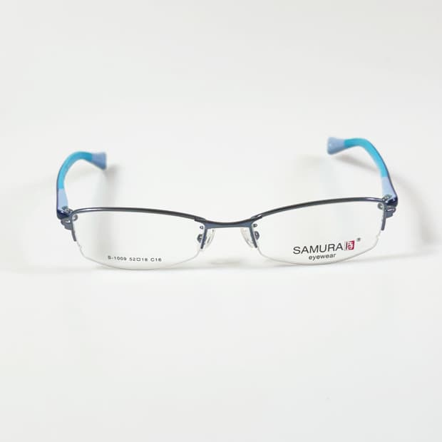 SAMURAI EYEWEAR 블루 반무테 스퀘어 메탈 빈티지 안경
