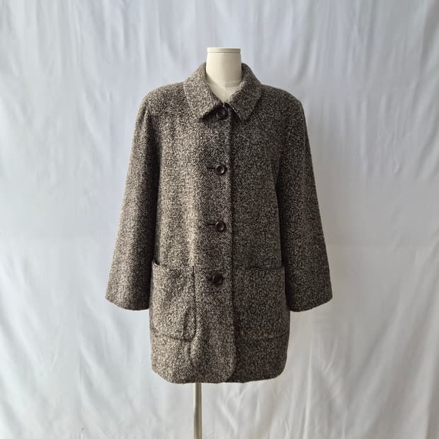 CINAMON 울100% 브라운믹스 부클 하프코트