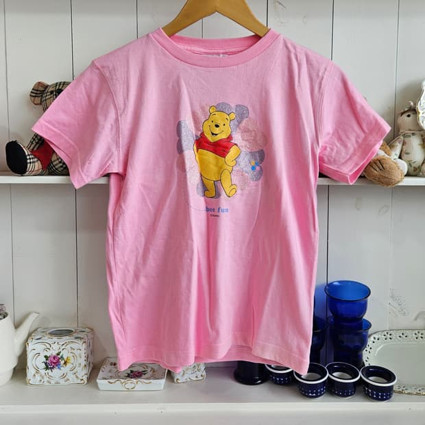 디즈니 푸(Disney Pooh) 핑크 그래픽 반팔 티셔츠