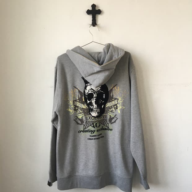Back skull printing hood zip up