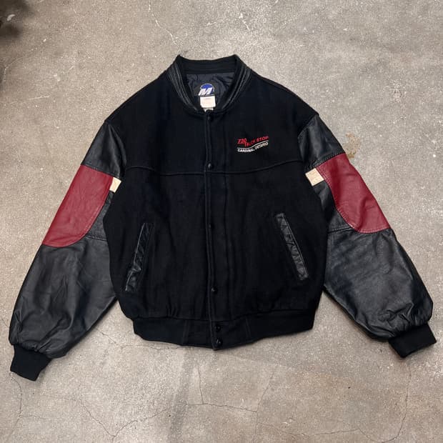 빈티지 캐나다 레이싱 가죽 울 바시티 자켓