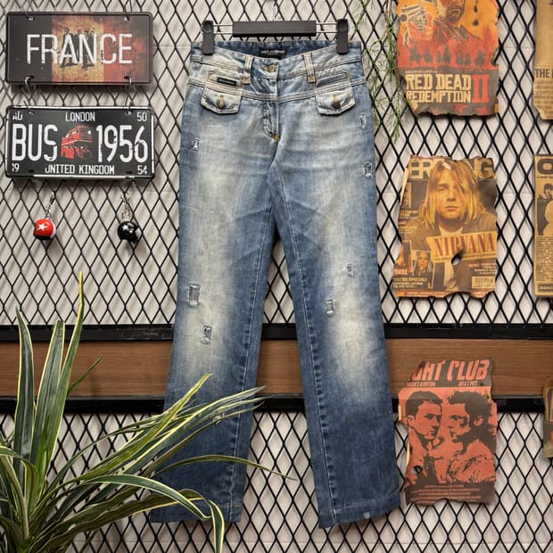 00s 돌체앤가바나 디스트레스드 데님 팬치 후면 로고 포인트 연청