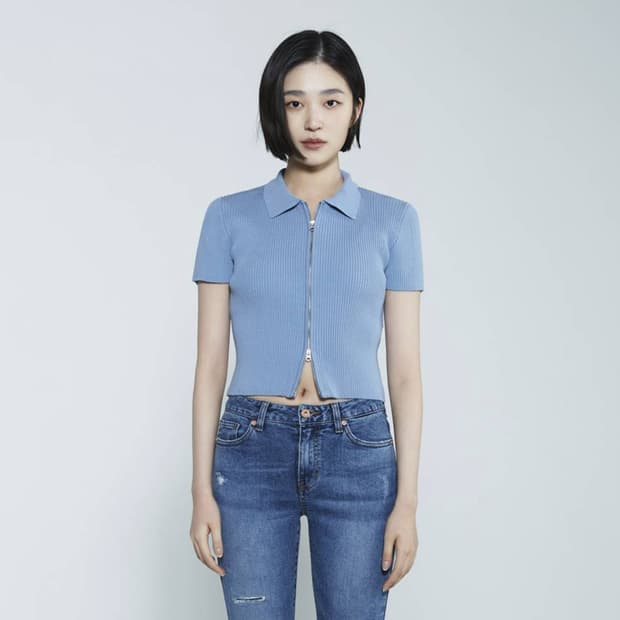 버커루 골지 집업 반팔 가디건