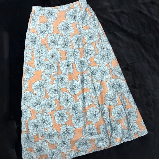 일본빈티지 블루 플라워 롱스커트