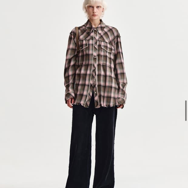 마뗑킴 CHECK FLANNEL POCKET SHIRT IN PINK
